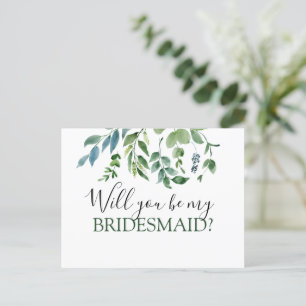 Will You be My Bridesmaid Botanical Greenery Announcement Postcard