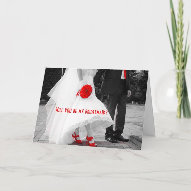 Will you be my bridesmaid? Bridal Black White Red Invitation (Front)