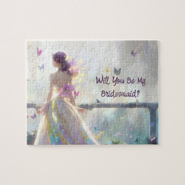 Will You Be My Bridesmaid Bride and Butterflies Jigsaw Puzzle (Horizontal)