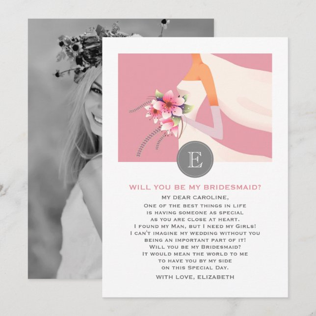 Will you be my Bridesmaid? Bride Silhouette Photo Invitation (Front/Back)