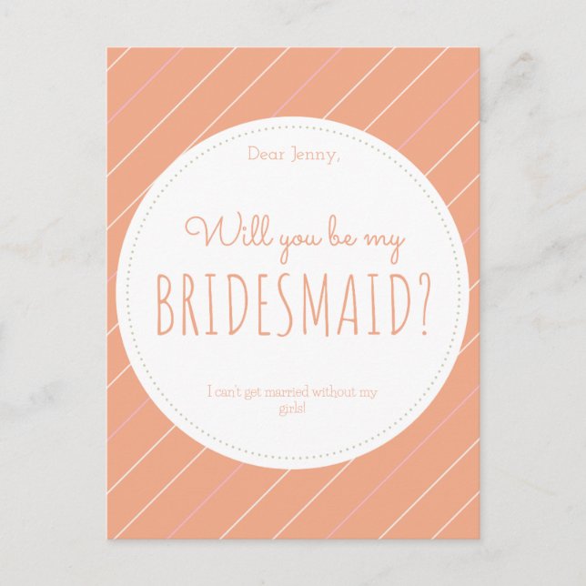 Will You Be My Bridesmaid | Bridesmaid Proposal  Announcement Postcard (Front)