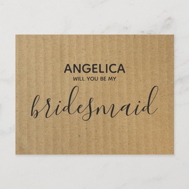Will you be my bridesmaid Brown Kraft Paper Invitation Postcard (Front)