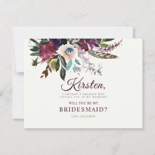 Will You Be My Bridesmaid Burgundy Floral Ecru Postcard