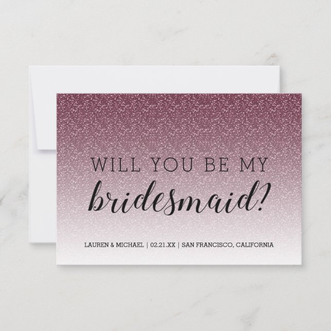 Will You Be My Bridesmaid Burgundy Glitter Ombre Invitation (Front)