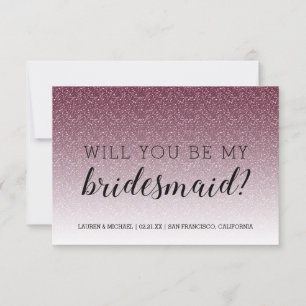 Will You Be My Bridesmaid Burgundy Glitter Ombre Invitation