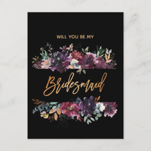Will You Be My Bridesmaid Burgundy Marsala Floral Invitation Postcard