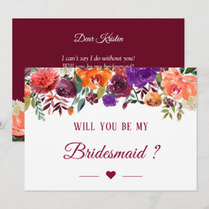 Will You Be My Bridesmaid Burgundy Orange Floral Invitation