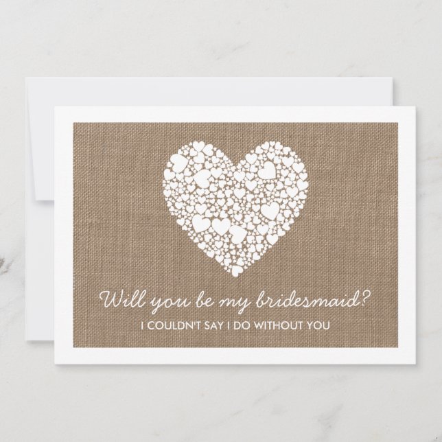 Will You Be My Bridesmaid? Burlap Heart Card (Front)