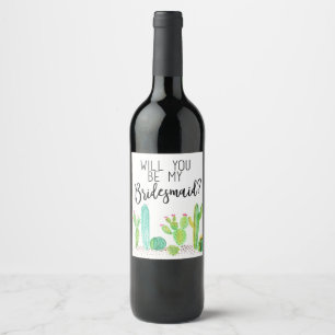 Will You Be My Bridesmaid? Cactus Wedding Favour Wine Label