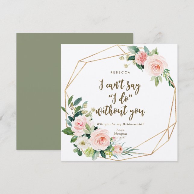 Will you be my bridesmaid card boho blush floral (Front/Back)