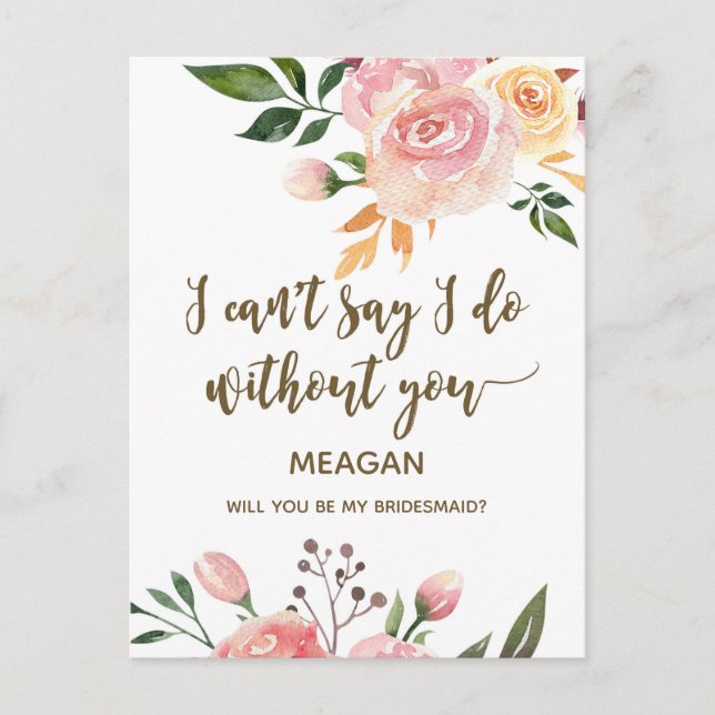Will you be my bridesmaid card boho floral (Front)