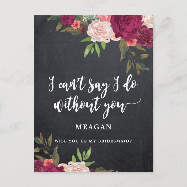 Will you be my bridesmaid card boho floral (Front)