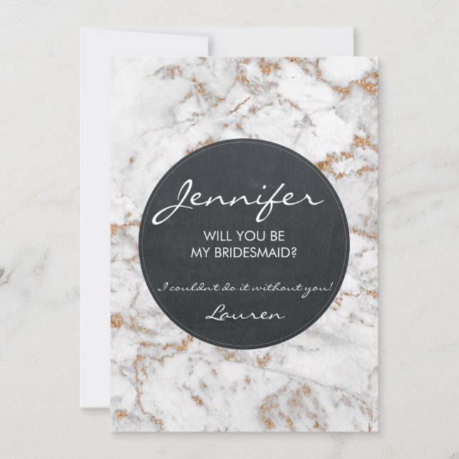 Will you be my bridesmaid card faux marble glitter (Front)