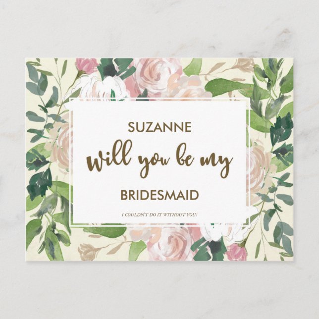 Will you be my bridesmaid card floral greenery (Front)
