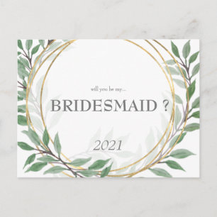 Will you be my bridesmaid card foliage bouquet