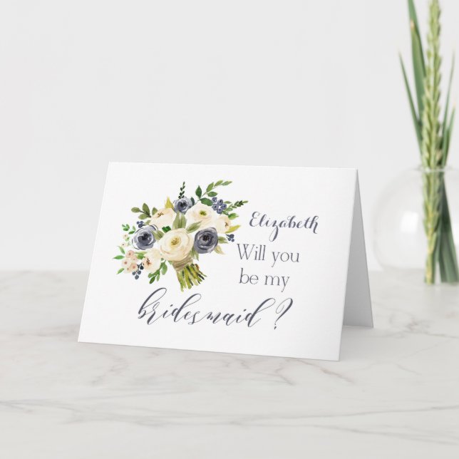 Will you be my bridesmaid card French blue floral (Front)