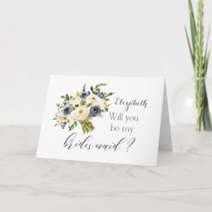 Will you be my bridesmaid card French blue floral