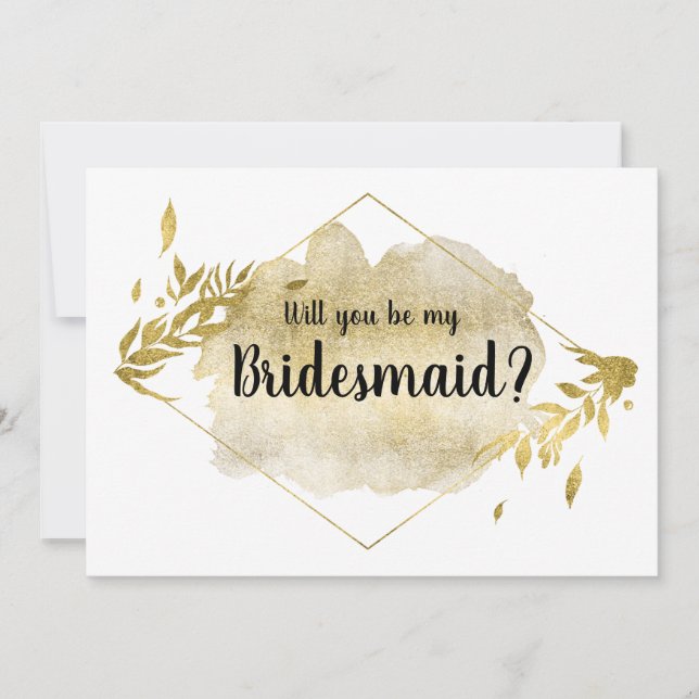 Will You Be My Bridesmaid Card Gold Foliage Effect (Front)