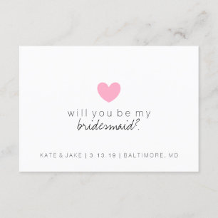Will You Be My Bridesmaid Card - Heart Pink