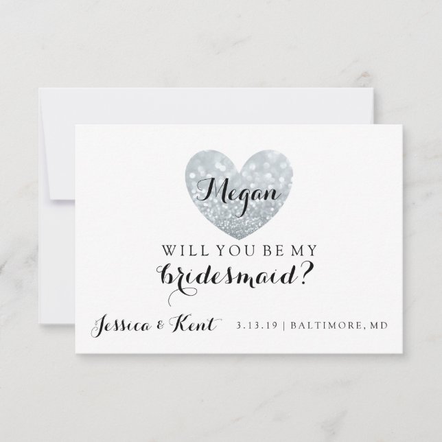 Will You Be My Bridesmaid Card - Heart's Fab-silv (Front)