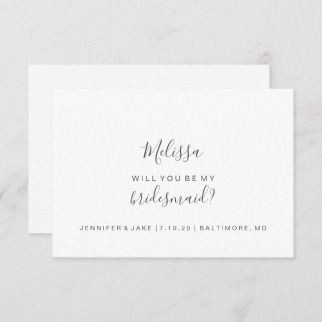 Will You Be My Bridesmaid Card - Simple Script (Front/Back)