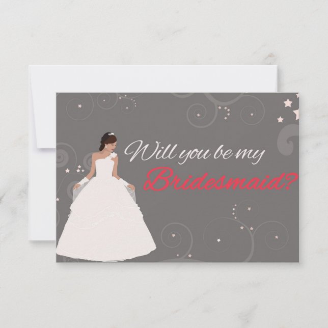 Will you be my bridesmaid card white fancy dress (Front)
