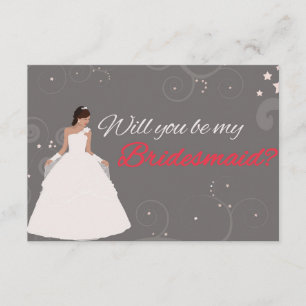Will you be my bridesmaid card white fancy dress