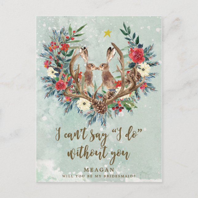 Will you be my bridesmaid card winter floral (Front)