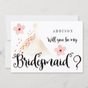 Will You Be My Bridesmaid Cards Floral Black