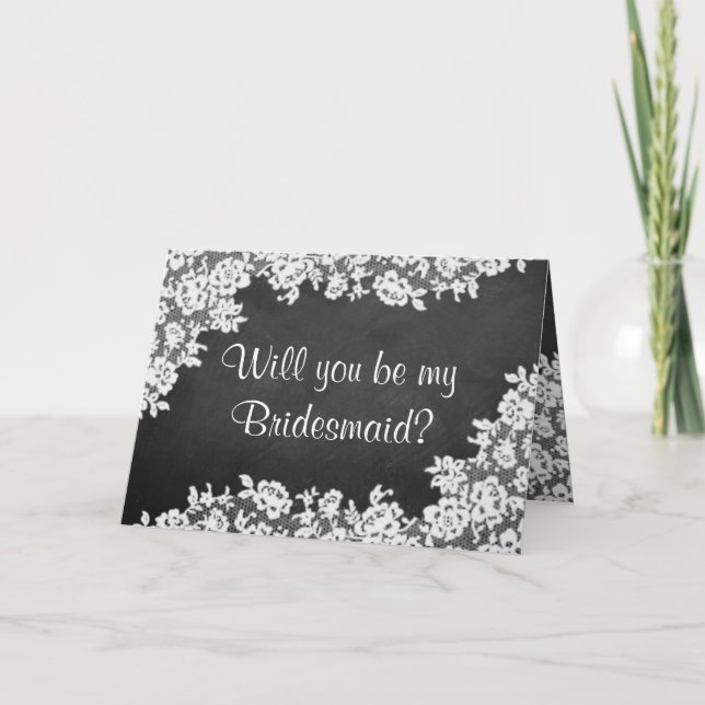 Will You Be My Bridesmaid? Chalkboard & Lace Invitation (Front)