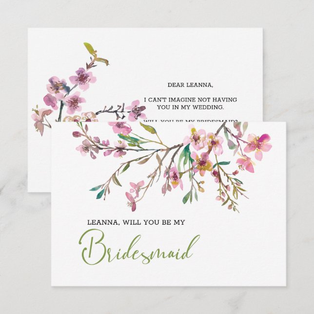 Will You Be My Bridesmaid Cherry Blossom Floral (Front/Back)