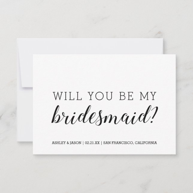 Will You Be My Bridesmaid Chic Black White Invitation (Front)
