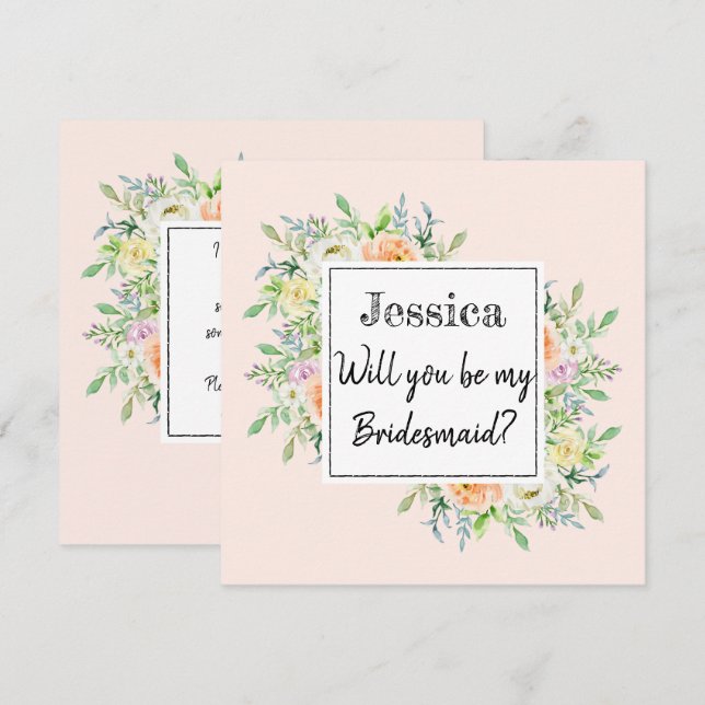 Will You Be My Bridesmaid? Chic Floral Blooms Invitation (Front/Back)