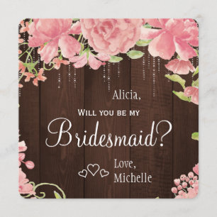 Will you be my bridesmaid chic floral rustic invitation