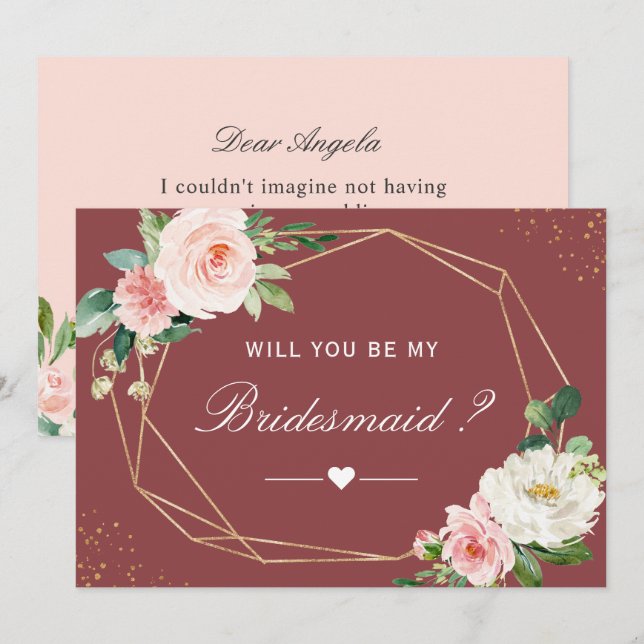 Will You Be My Bridesmaid Cinnamon Rose Floral Invitation (Front/Back)