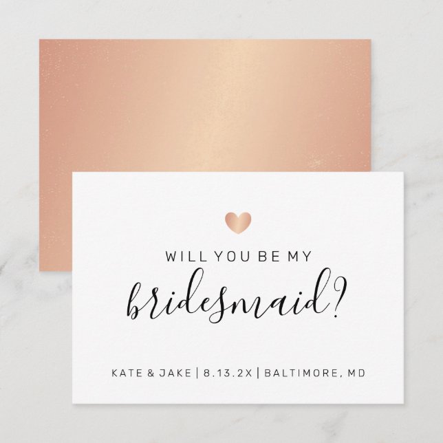Will You Be My Bridesmaid Confetti Rose Gold Heart Invitation (Front/Back)