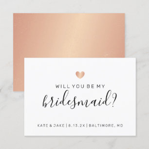 Will You Be My Bridesmaid Confetti Rose Gold Heart Invitation