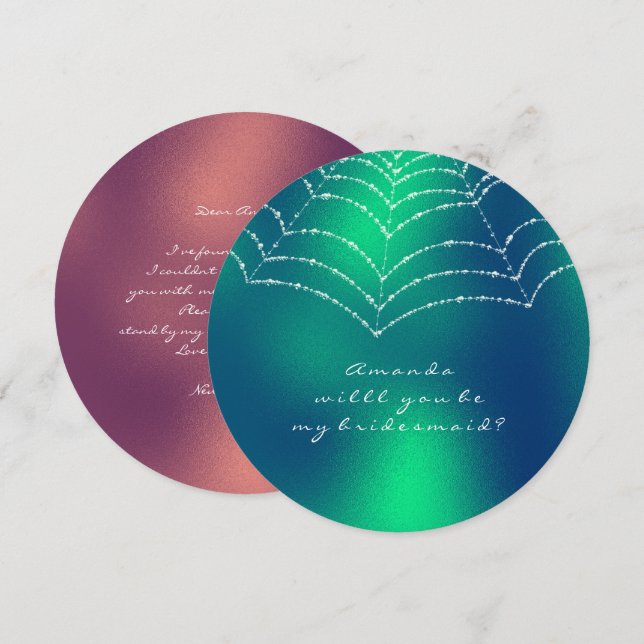 Will You Be My Bridesmaid Copper Green Dewy Web Invitation (Front/Back)
