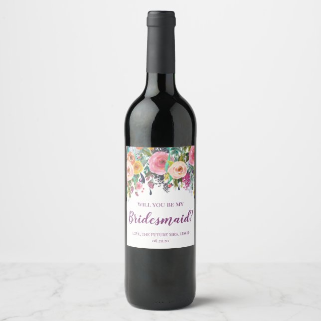 Will You Be My Bridesmaid Custom Wine Label (Front)
