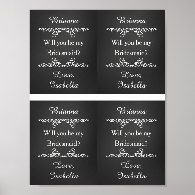 Will You Be My Bridesmaid Custom Wine Labels Poster (Front)