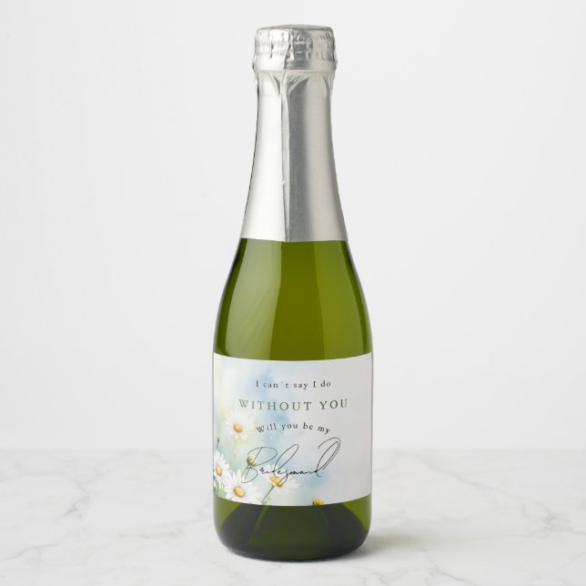 will you be my bridesmaid daisies sparkling wine label (Front)
