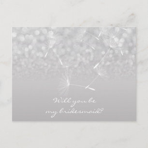 Will You Be My Bridesmaid Dandelion Gray Silver Invitation Postcard