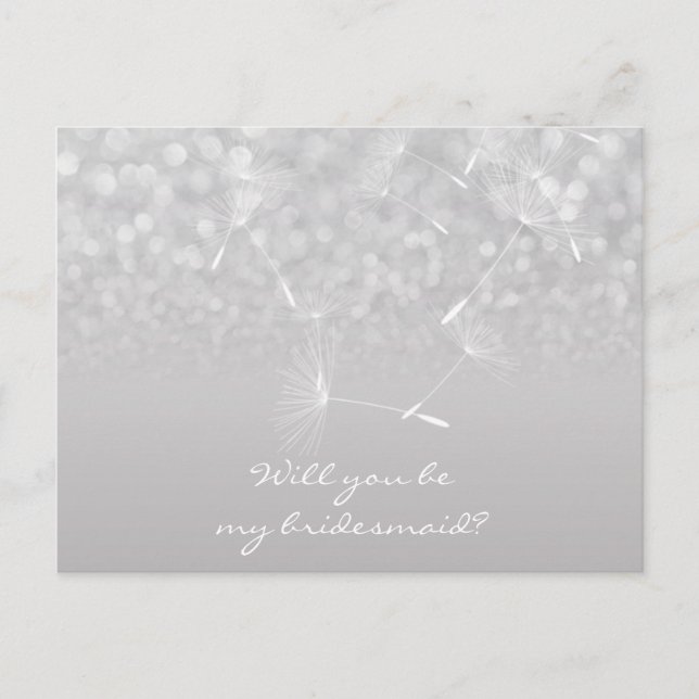 Will You Be My Bridesmaid Dandelion Gray Silver Invitation Postcard (Front)