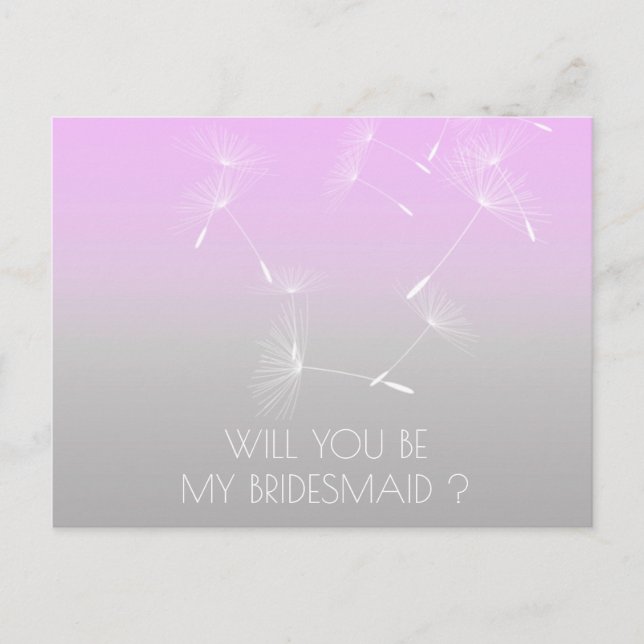 Will You Be My Bridesmaid Dandelion Lavanda Ombre Invitation Postcard (Front)