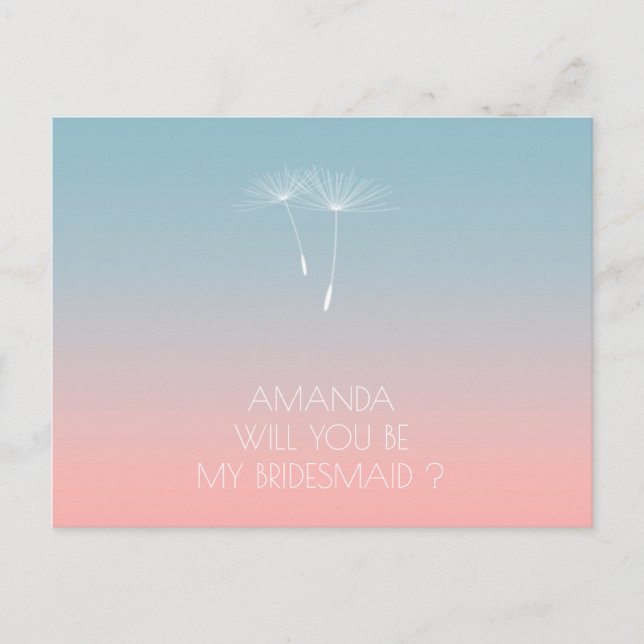 Will You Be My Bridesmaid Dandelion Powder Blue Invitation Postcard (Front)