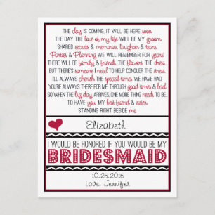 Will you be my Bridesmaid? Deep Red/Black Poem Invitation