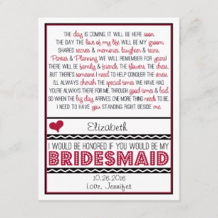 Will you be my Bridesmaid? Deep Red/Black Poem V2 Invitation
