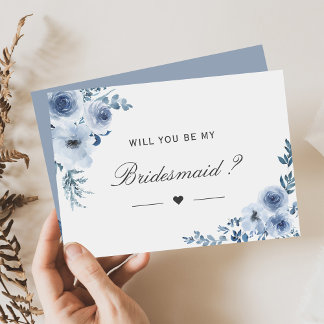Will You Be My Bridesmaid Dusty Blue Floral Invitation