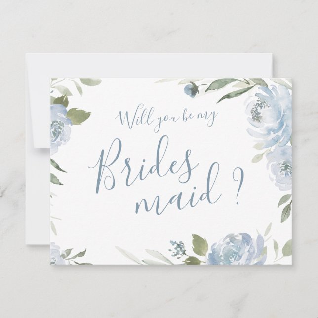 Will you be my bridesmaid dusty blue floral invitation (Front)
