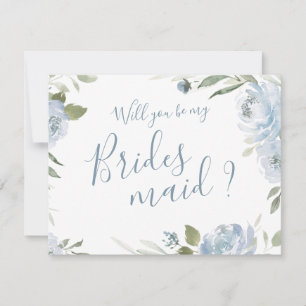 Will you be my bridesmaid dusty blue floral invitation